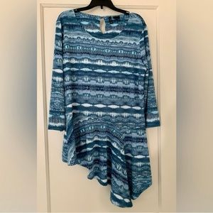 NEW DIRECTIONS Asymmetrical Blue Striped Blouse Size M